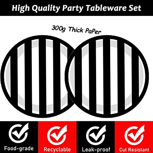 Hspaidyp 40 Pcs Black And White Party Supplies Black And White Striped Plates 7" Black Striped Dessert Paper Plates Black And White Theme Birthday Holiday Wedding Party Decorations #TOP4