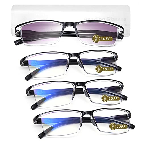 LUFF 4PCS Anti-Blu-Ray Reading Glasses Uv400,Sun Readers With Spring Hinges(2.0X)