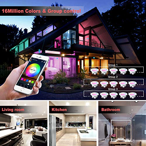 Smart Recessed Lighting 3 Inch, Multicolorred, Dimmable By App, Tunable White, 2700K-6500K, Cri80+, Magiclight 5W Rgb Color Changing Led Downlight, Canless Light #TOP4