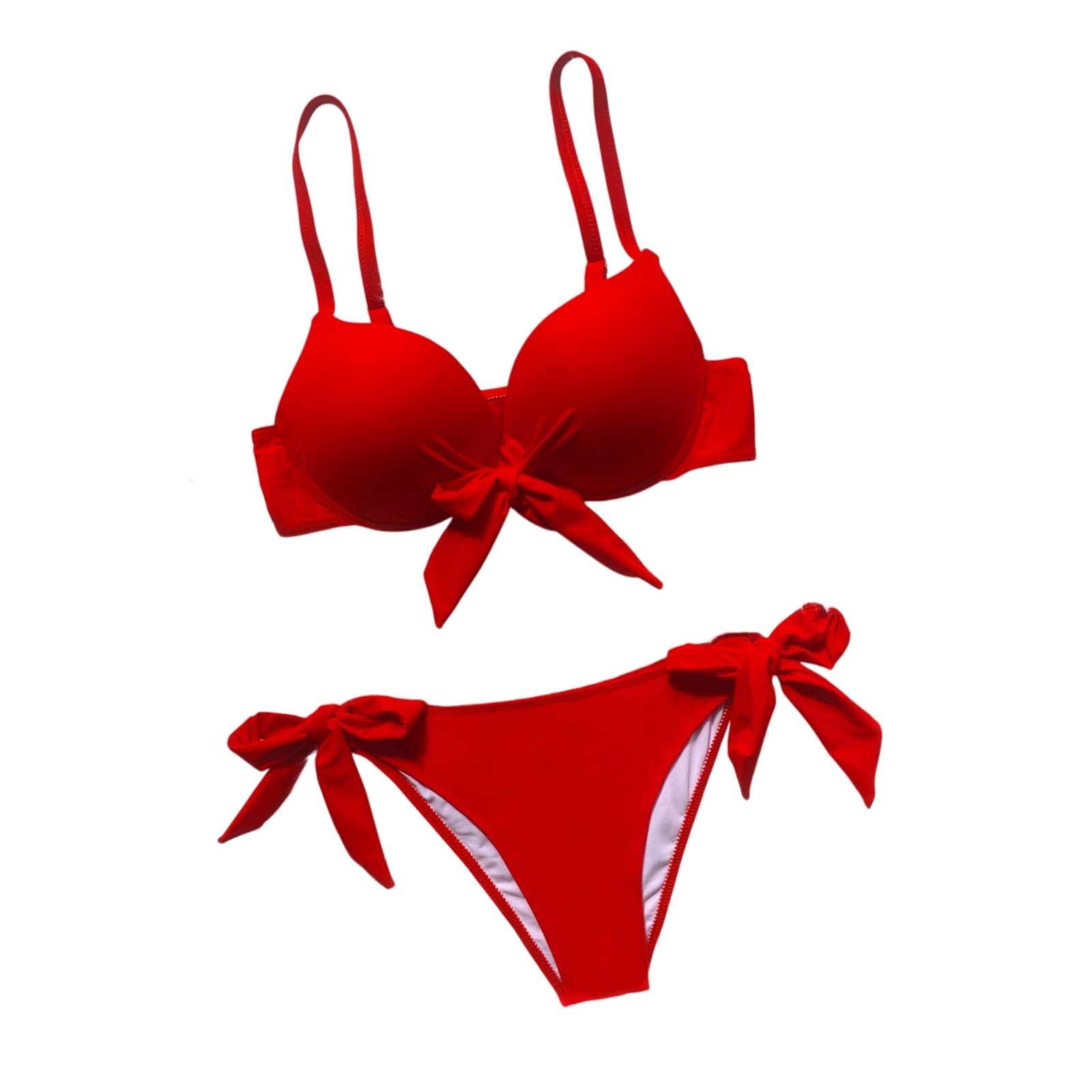 Set Bikini Donna Bright Red Front Bow Underwire Set, Regolabile Tie-Side Two-Piece Costume da Bagno per Le Vacanze in PisChina sulla Spiaggia