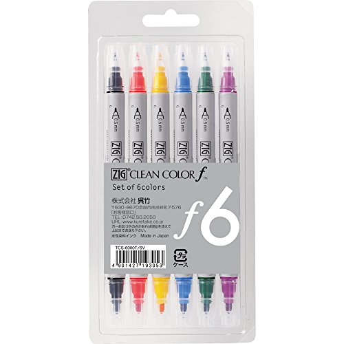 Kuretake Zig Twin Tip Marker Clean Color F, 6 Color Set (TCS-6000T/6V)
