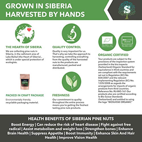 Organic Pine Nuts in Shell from Siberia, Premium Quality 250gr/8.8oz by Siberian Green Food, European organic certificate