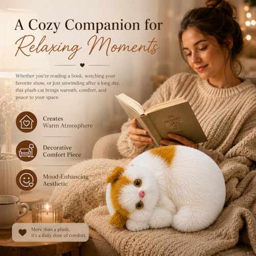 Image of Monex Stationary Cute Sitting Cat Plu | Ultra Soft Stuffed Animal for Kids, Girls & Room Decor | Decorative Cat Plushie Gift (Whait-Orange)