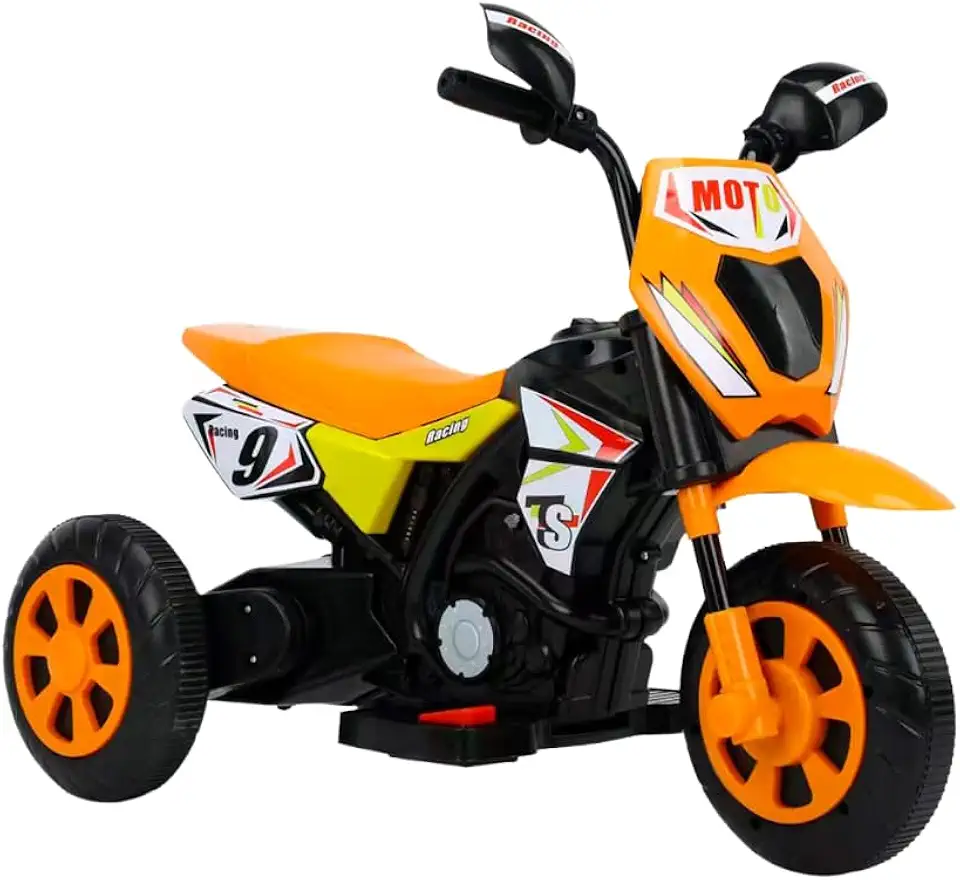 Moto Elétrica Infantil Laranja Farol Led Acelerador Pedal Ré