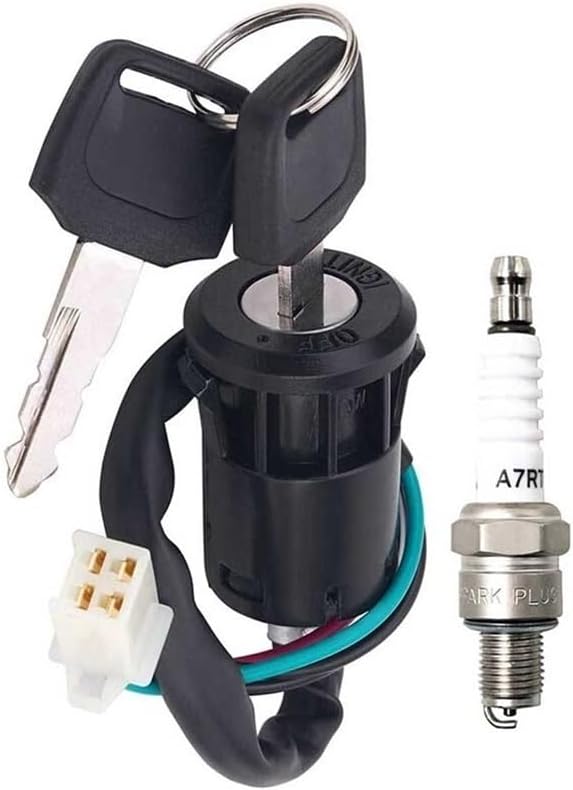 Electric Door Lock Ignition Key Switch Spark Plug Compatible with Kazuma Sunl 50cc 70cc 90cc 110cc 125cc 150cc 200cc 250cc(1 Set A)