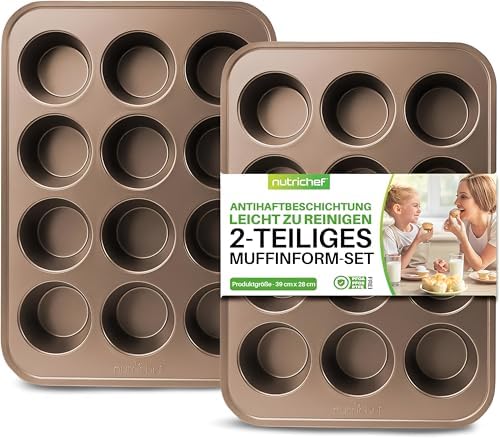 NutriChef 12 Cup Nonstick Muffin Pans for Cupcakes, 2-Piece Cupcake Mould, Non-Toxic Carbon Steel Stackable Cup Cake Tray, Dishwasher Safe, Easy Release, Easy clean - Gold - Thumbnail 4