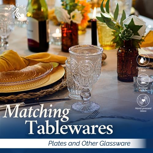 Yungala Vintage Wine Glasses,Set of 6 Glass Goblets for Water, Wine or Cocktails - Fancy Wine Glasses with a retro vibe. Sunflower Embossed Design on sturdy dishwasher-safe glasses.