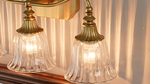 Image of LmnLvn Brushed Gold 3-Light Bathroom Light Fixture, Crystal Glass Shade
