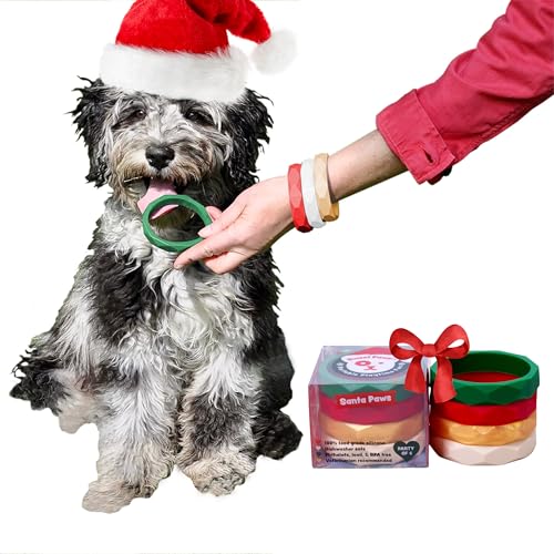 Sweet Paws Puppy Teething Rings - 4 Pack, Bracelet Food Grade Silicone Chew Toys for Small Dogs-Medium Dog, Puppy Nipping Solution Toys, Chew Toys for Puppies 0-6 Months - Santa Paws