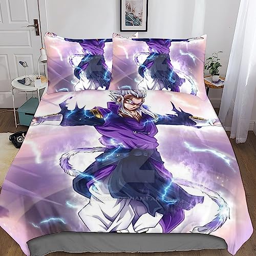 Dragon Ball Juego De Son Goku Funda De Edredón Fundas De Almohada,impresión 3D Cierre De Cremallera Oculto,Microfibra Suave, 3 Piezas,para Niños, Niñas, Adultos King(220x240cm)