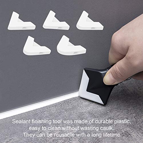 Caulking Tool, Stainless Steelhead Caulking Tool Kit, Silicone Sealant Grout Removal Tool with Reuse and Replace 6 Pads for Kitchen Bathroom Window, Sink Joint