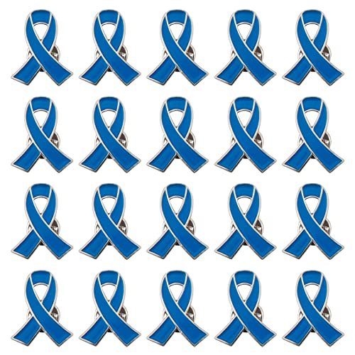 WANDIC – Lot de 20 broches en forme de ruban bleu de sensibilisation au cancer du côlon, en métal et émail coloré
