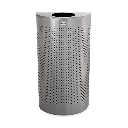 Image of Rubbermaid Commercial Products Silhouette Trash Can, 12-Gallon, Silver, Half-Round Indoor /Outdoor Garbage Can /Bin with Side Opening for Lobby /Office /School /Restaurant