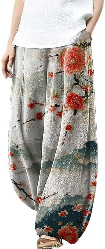 Japanese Art Style Harem Pants for Women 2025 Fashion Summer Causal Wide Leg Elasti...