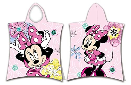 Poncho de bain Disney Pink Bow Minnie Mouse en robe rose avec capuche pour enfant 50 x 115 cm 100% coton