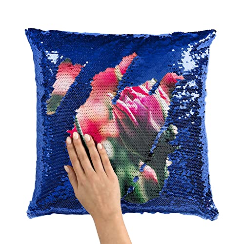 Coussin Sequin Paillettes Bleu Tulipe Rose Idée Cadeau Originale Maison