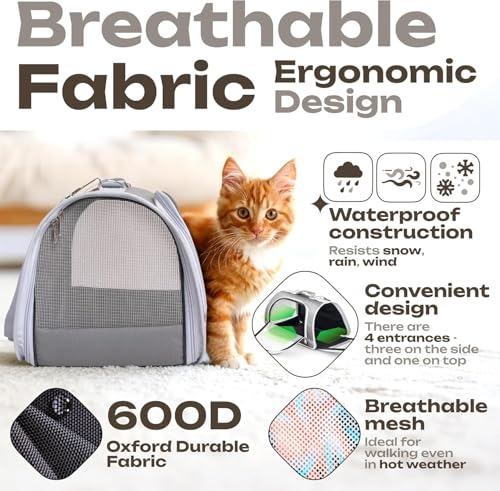 Image of Cat Backpack Carrier Expandable Pet Carrier Backpack for Small Medium Cats Fit Up to 18 Lbs, Foldable Puppy Backpack Carrier for Travel, Hiking (Light Grey new, 20Lx27Hx38W)