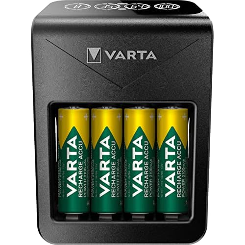 VARTA Plug Charger+, Ladegerät für Akkus in AA/AAA/9V und USB Geräte, Einzelschachtladung, inkl. 4x AA 2100mAh Akku