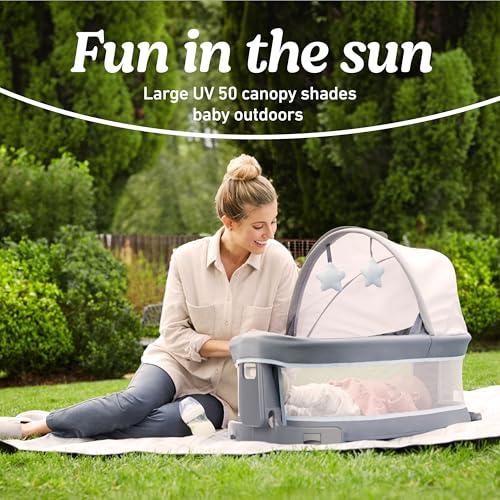 Image of Graco Pack 'n Play Travel Dome LX Playard - Raised Travel Bassinet, UV‑50 Canopy, Changer & Storage, Astin