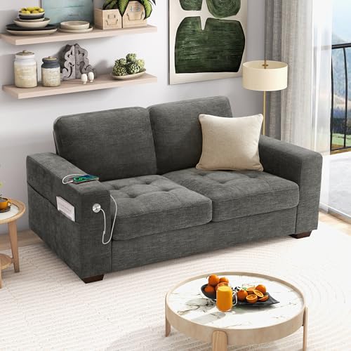 Image of Hanherry 70 inch Sofa for Living Room, Modern Comfy Couch with Medium Firm Seat Cushion, Removable Cover,Wide Armrest,USB /Type-C Port,Chenille Fabric Couches for Small Space,Apartment