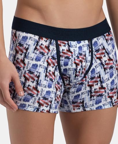 Image of Jockey US63 Men's Super Combed Cotton Elastane Stretch Printed Trunk with Ultrasoft Waistband