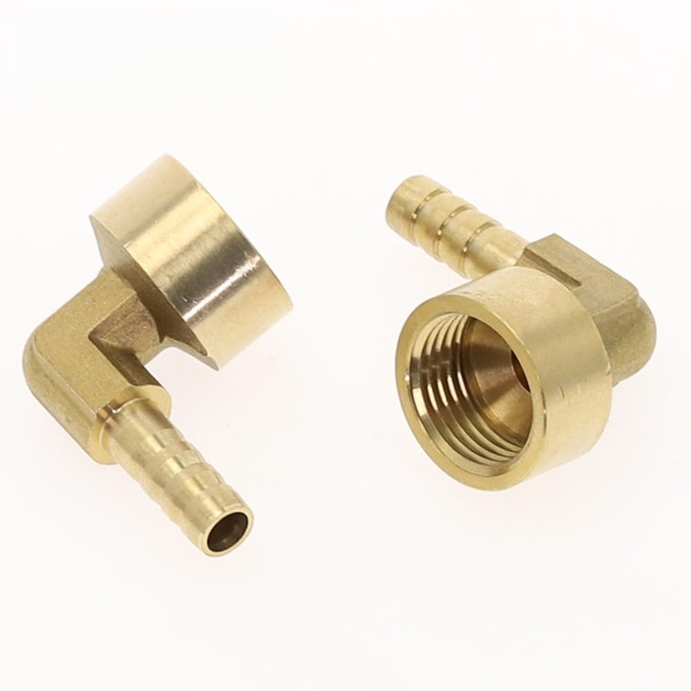 Conector de acoplamiento de latón en forma de codo con púas de 8~16 mm para manguera x 1/4" 3/8" 1/2" con rosca hembra, adaptador de 3/8"
