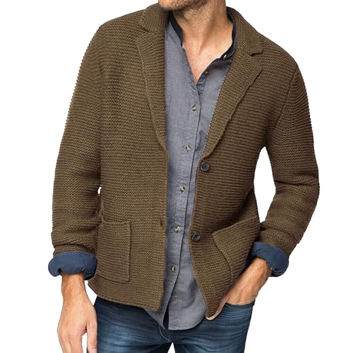 JEShifangjiusu Mens Casual Shawl Collar Cardigan Sweater Knitted Overcoat Slim Fit Cable Knit Button Up Sweaters With Pockets