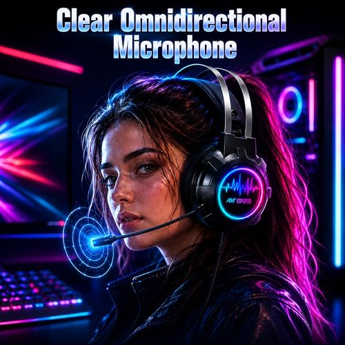 Image of Ant Esports H950 Pro Wired Gaming Headset for PC, Xbox, PS4 & PS5, 7.1 USB Surround Sound Wired Headphones, 50mm Drivers, Mirror RGB LED, Omnidirectional Mic & Noise Isolating Ear Cups - Black