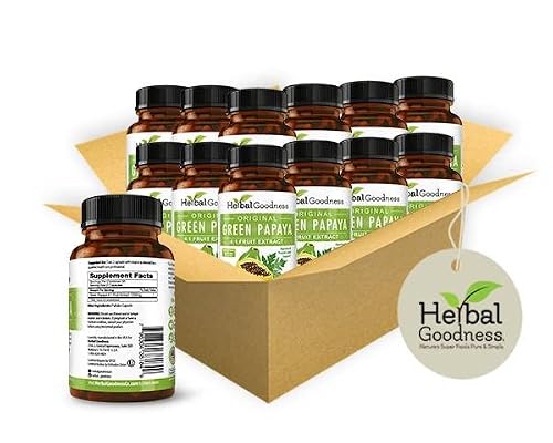 Green Papaya Fruit Extract 4X Strength - Digestive Enzymes Extract Capsules 60/600Mg - Digestive Papaya Enzymes, Gut Health - Case Of 12 - Herbal Goodness #TOP6