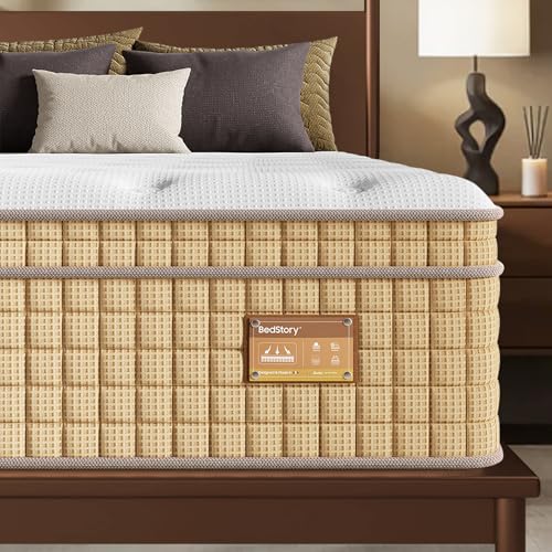 BedStory Extra Firm King Size Mattress 14 Inch, Hybrid Mattress for Back Pain Relief & Heavy People, Zoned Lumbar Support, No Sagging Pocket Spring Mattress in a Box, Made in USA, 10-Year Warranty
