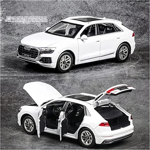Image of 1:32 Diecast Audi Q8 Alloy Metal Pull Back Die-Cast Car Scale Model Pullback with Sound Light Mini Auto Toy car for Kids Best Gifts Toys for Kids Boys-White