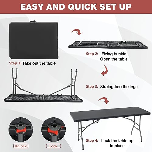 Image of FDW Folding Half Portable Foldable Table for Parties Backyard Events (White, 6 FT 70 * 29) (Black, 6 FT)