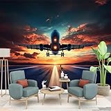 Fototapete Premium-Vlies 300 x 210 cm- Fototapete Schlafzimmer Flugzeugstart Auf Der Landebahn Wohnzimmer Moderne Vliestapete Gelb Wandtapete Fototapeten Bildtapete Effekt Dekoration