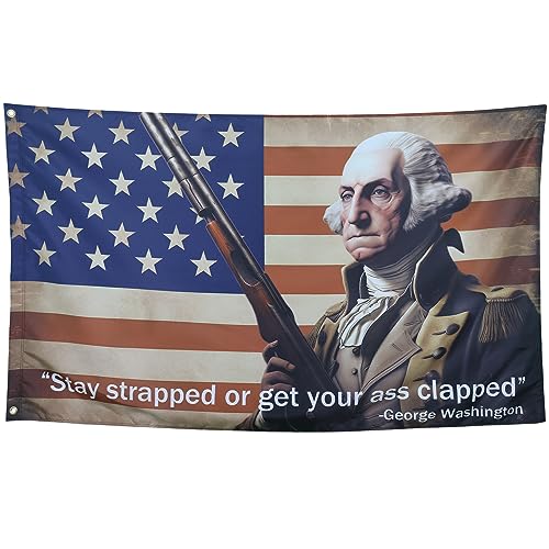 ZKflager Washington Stay Strapped or Get Clapped Flag Cool Funny Flags For Room Guys Quote Meme Banner 3x5 Feet College Dorm Bedroom Wall Man Cave Frat America Background