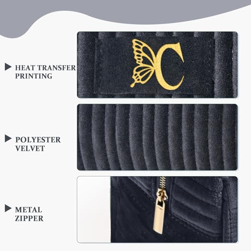 Image of COSHAYSOO Personalized 16th 18th 21st Birthday Gifts for Girls Travel Makeup Bag Quilted Make Up Cosmetic Pouch 16 17 18 19 20 21 Year Old Girl College Dorm Essentials Black Velvet Initial Letter C