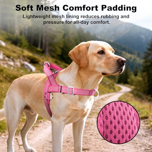 No Pull Dog Harness with Handle, Adjustable Soft Mesh Padded Vest | Reflective Walking Harness with Front Clip for Small Medium Large Dogs, Quick Fit No Escape for Training, Pink, M - Image 5