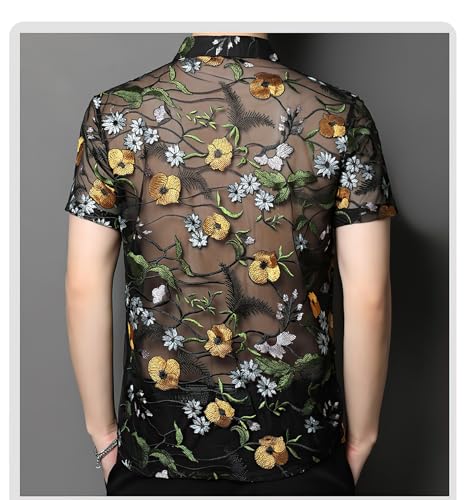 Mens Pattern Short Sleeve Shirts Button Down Slim Fit3