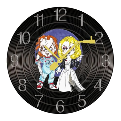 掛け時計 木製レコード チャッキー チャイルドプレイ ホラー映画 ウォールクロック かけ時計 置き時計 インテリア おしゃれ 電池式 飾り 木製 連続秒針 北欧 無音 壁掛け 個性的 大数字 音楽愛好家 直径30cm ギフト