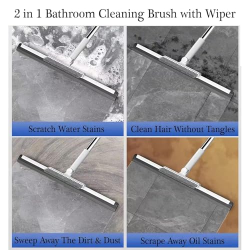 Image of Heavy Duty Floor Wiper with Brush | 2-in-1 Floor & Tile Cleaning Tool | Strong Steel Handle, Sturdy Brush & Wide Rubber Wiper for Home, Bathroom & Outdoor Use (HEVY Wiper)