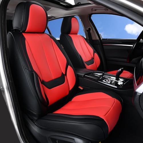 Image of Coverado Seat Covers, Car Seat Covers Front Seats, Car Seat Cover, Car Seat Protector Waterproof, Car Seat Cushion Nappa Leather, BlackRed Seat Covers Carseat Cover Universal Fit for Most Cars