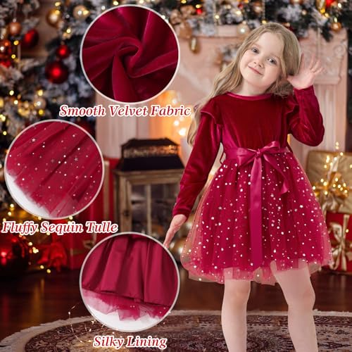 Toddler Baby Girl Velvet Christmas Dress for Girls Long Sleeve Velvet Sequin Tutu Winter Party Holiday Dress3