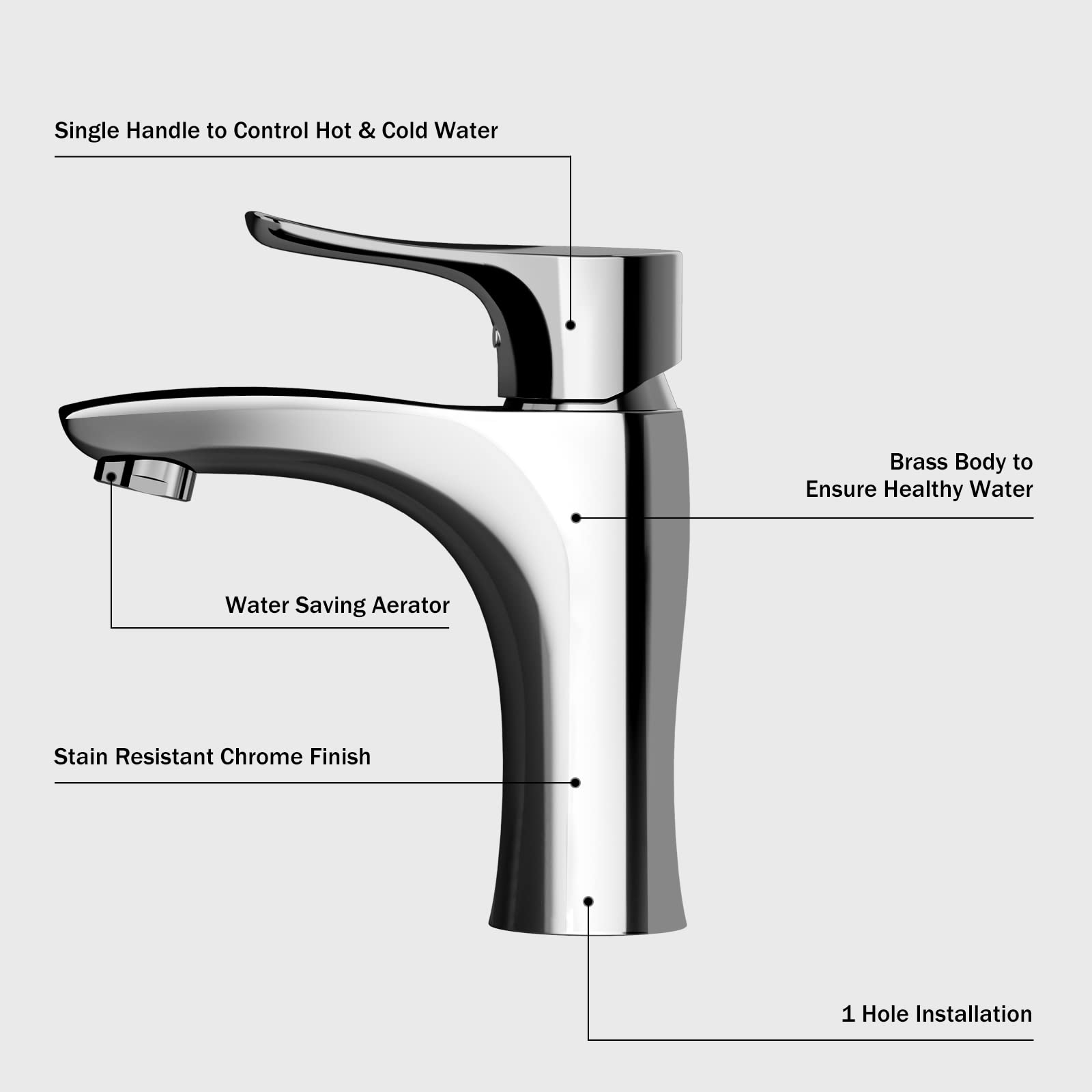JOMOO Bathroom Mixer, Single-Lever Water-Saving Basin Mixer, Cold & Hot Water Bathroom Faucet Lavatory Vanity Faucet Modern RV Faucet Deck Mount,Chrome