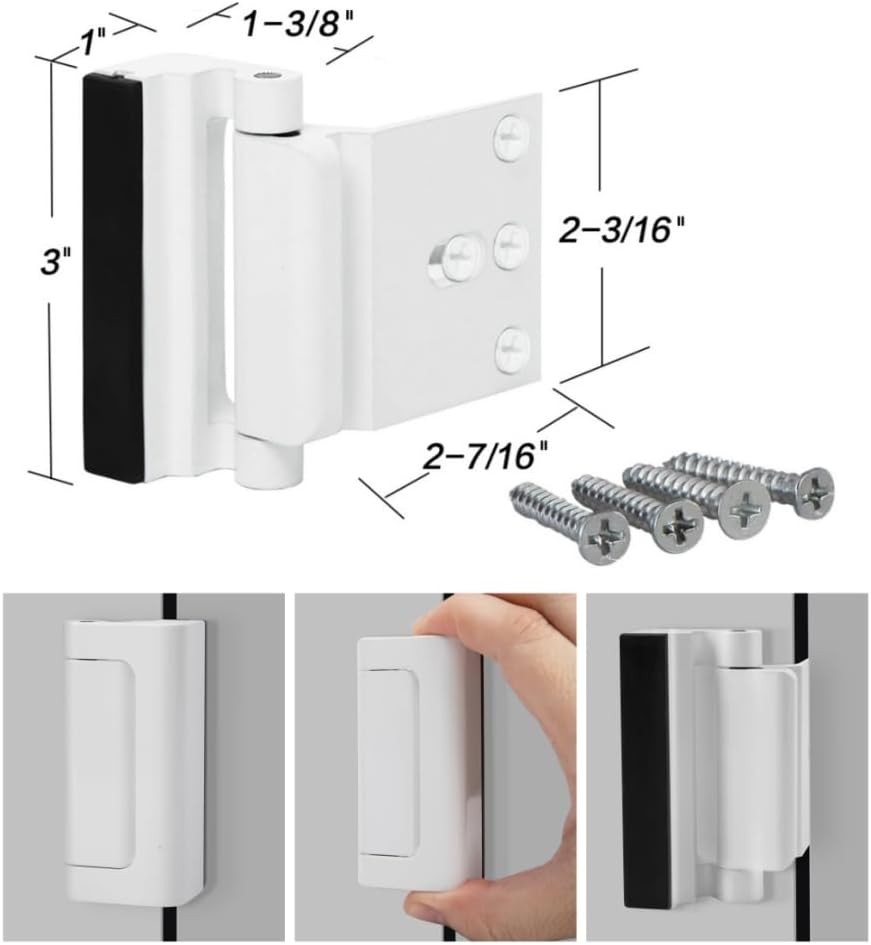 Door Reinforcement Lock with Screws, Add Extra Home Security Door Latch Safety Childproof Door Lock for Inward Swing Door Night Lock Withstand 800 Lbs (2 Pack)
