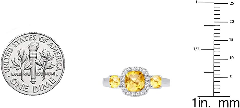 Dazzlingrock Collection Cushion Shape Stone & Round White Natural Diamond 3 Stone Engagement Ring (6mm Center Stone) for Women in 14K White Real Solid Gold