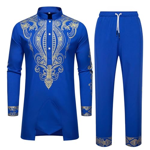 Ensemble africain Dashiki tunique manches longues couleur unie