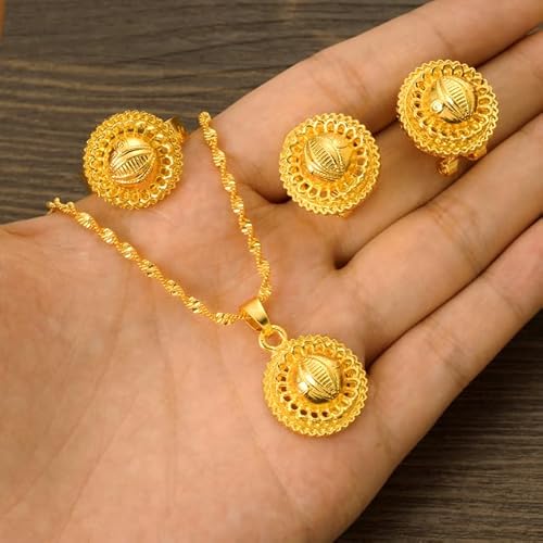 XJruixi 24K Gold Color Ethiopian Traditiona Newest Item Jewelry Sets Ethiopia Gold Eritrea Sets for Women Habesha Wedding party Gifts