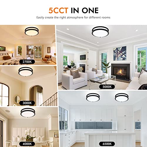 2-Pack 10Inch 30W LED Flush Mount Ceiling Light Fixtures Black, Ultra Bright 3200LM Dimmable Ceiling Lights, 5CCT 2700K 3000K 4000K 5000K 6500K, Ceiling Lamps for Kitchen Hallway Bedroom Bathroom - Image 3