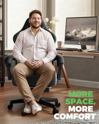 Image of GTPLAYER Ace Pro Gaming Chair, Wider Seat & Reclining Footrest for Adults | Ergonomic Big & Tall Chair with Lumbar Support, Linkage Armrest & Padded Wider Seat for Home Office Gaming, Black & Green