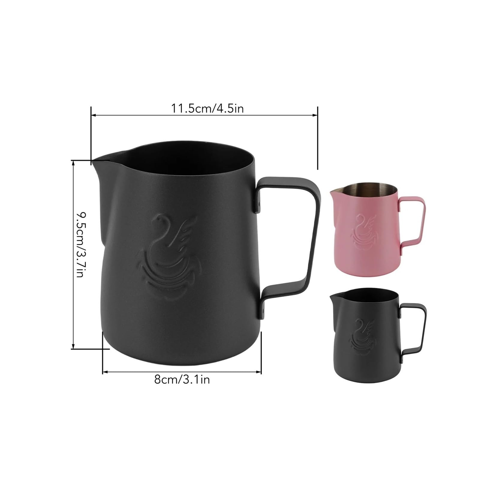 Jarra for espumar leche al vapor de 380ml, jarra antiadherente acero inoxidable, taza con forma flor(Black)