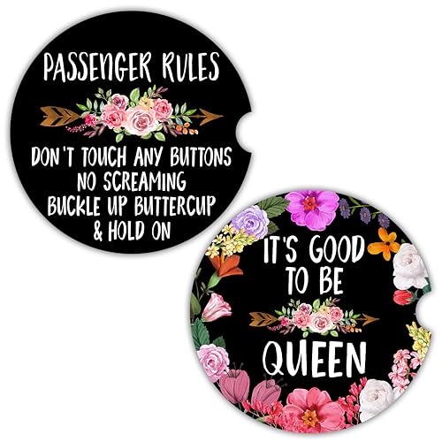 UpnowPro Funny Car Coasters for Cup Holders - 2 Pack Flower Car Cup Holder Coaster, Non Slip Absorbent Ceramic Stone Cup Holder Coaster for Car to Keep Clean, Cute Truck Accessories for Women Gag Gift
